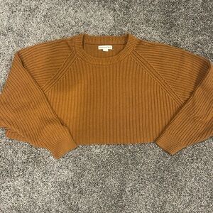 Aeropostale Brown Oversized Cropped Crew Neck Sweater Chunky Knit